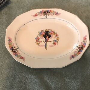 Vintage Penn china serving plate with beautiful parrot and flowers
